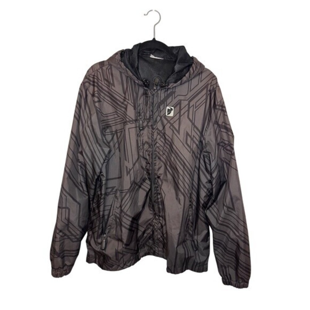 Vintage Thor Windbreaker Jacket Mens Size M Gray Black Geometric Hood Full Zip